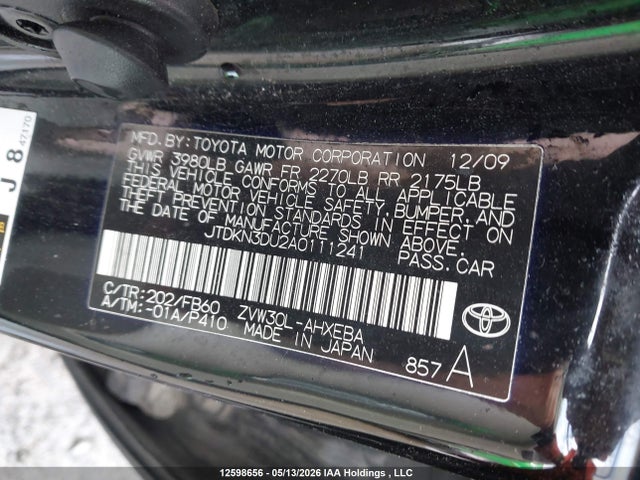 12598656 :رقم المزاد ، JTDKN3DU2A0111241 vin ، 2010 Toyota Prius مزاد بيع