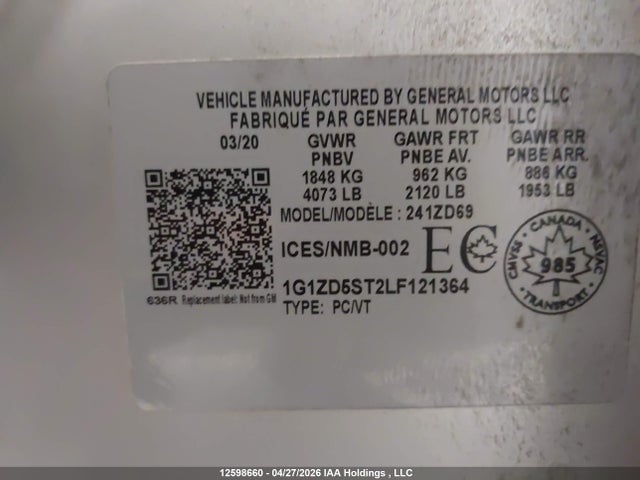 1G1ZD5ST2LF121364 Chevrolet MALIBU LT