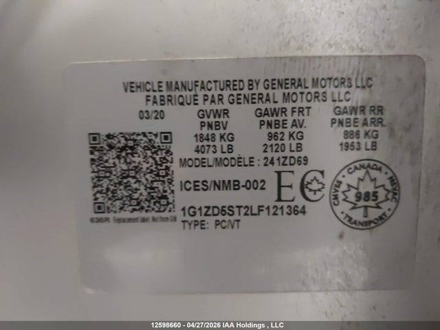 1G1ZD5ST2LF121364 Chevrolet MALIBU LT