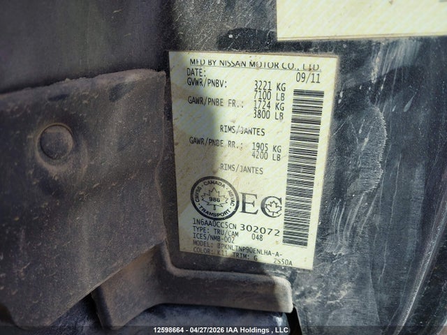 Aukcja sprzedaży 2012 Nissan Titan S/sv/pro-4x, vin: 1N6AA0CC5CN302072, numer aukcji: 12598664