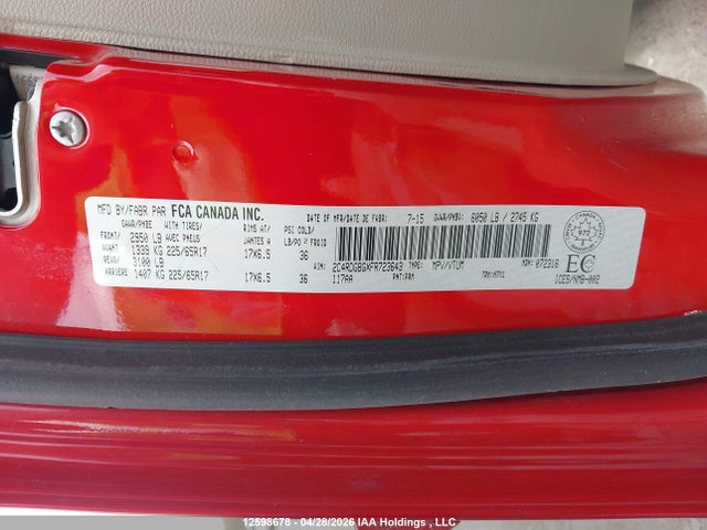 Aukcja sprzedaży 2015 Dodge Grand Caravan Se/sxt, vin: 2C4RDGBGXFR723643, numer aukcji: 12598678