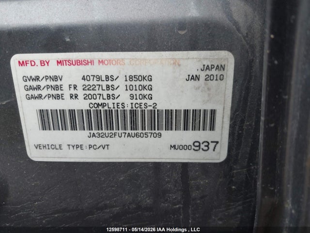 Продажа на аукционе авто 2010 Mitsubishi Lancer, vin: JA32U2FU7AU605709, номер лота: 12598711