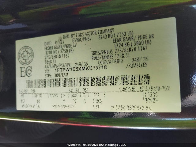1FTFW1E5XMKE13718 Ford F150 Supercrew