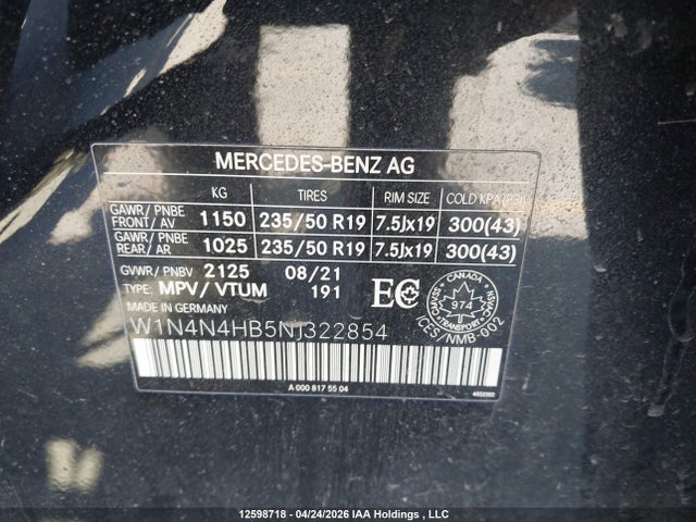 2022 Mercedes-benz Gla 250 4maitc მანქანა იყიდება აუქციონზე, vin: W1N4N4HB5NJ322854, აუქციონის ნომერი: 12598718