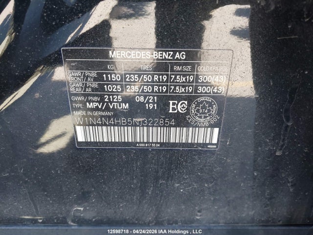 2022 Mercedes-benz Gla 250 4maitc მანქანა იყიდება აუქციონზე, vin: W1N4N4HB5NJ322854, აუქციონის ნომერი: 12598718