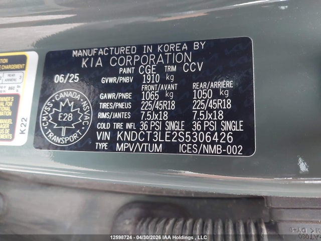 Продаж на аукціоні авто 2025 Kia Niro Hev Sx/sx W/cityscape Green   Black Exterior, vin: KNDCT3LE2S5306426, номер лоту: 12598724