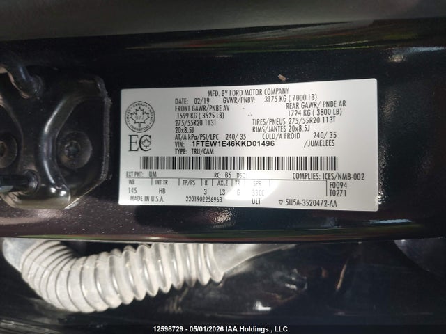 1FTEW1E46KKD01496 Ford F150 Supercrew