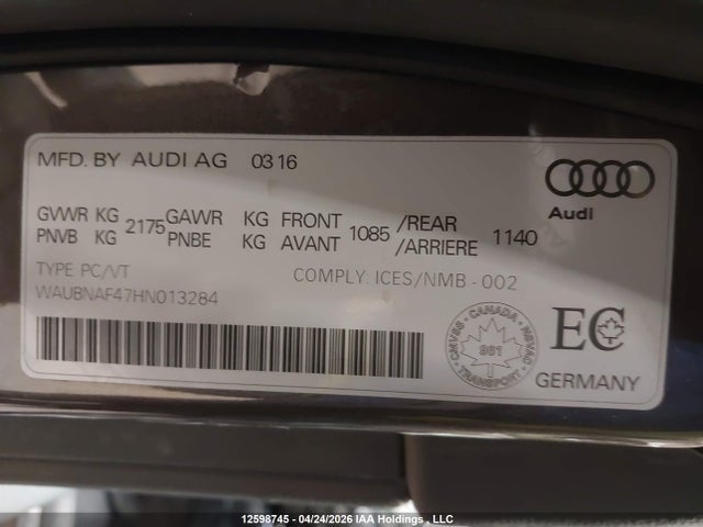 WAUBNAF47HN013284 Audi A4 2.0t Progressiv