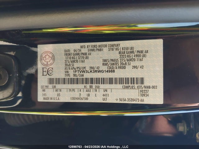 1FTVW3LK3RWG14988 Ford F-150 Lightning Xlt
