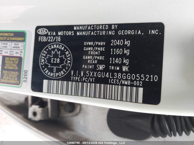5XXGU4L38GG055210 KIA Optima Ex/ex Tech