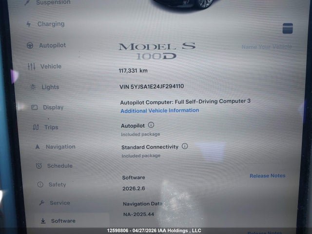 12598806 :رقم المزاد ، 5YJSA1E24JF294110 vin ، 2018 Tesla Model S مزاد بيع