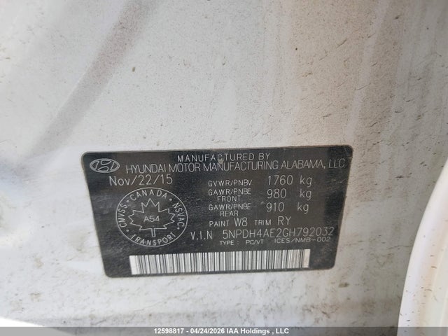 Hyundai Elantra 2016 5NPDH4AE2GH792032 Image 9