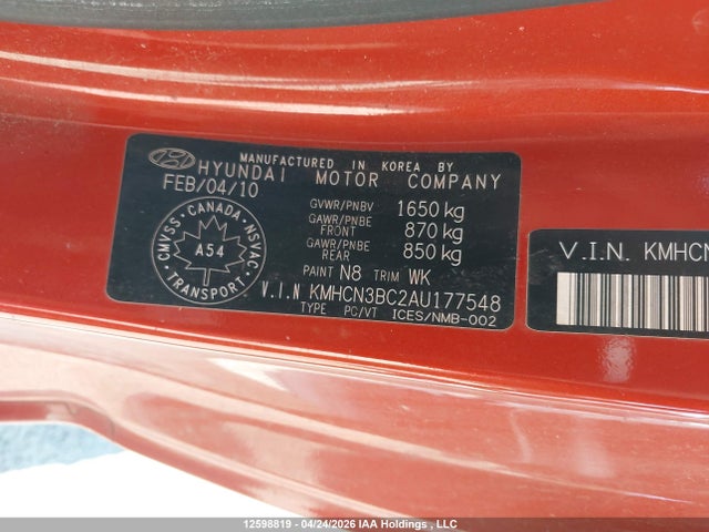Продаж на аукціоні авто 2010 Hyundai Accent, vin: KMHCN3BC2AU177548, номер лоту: 12598819