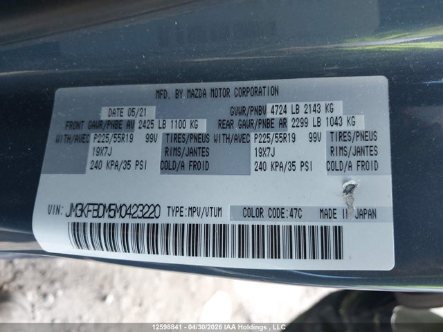 Aukcja sprzedaży 2021 Mazda Cx -5 Gt 4dr Awd, vin: JM3KFBDM5M0423220, numer aukcji: 12598841
