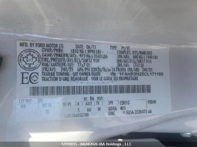 Продажа на аукционе авто 2012 Ford Focus Sel, vin: 1FAHP3H25CL171180, номер лота: 12598855