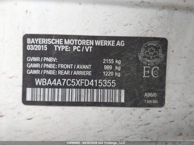 12598865 :رقم المزاد ، WBA4A7C5XFD415355 vin ، 2015 Bmw 428i Gran Coupe Xdrive مزاد بيع