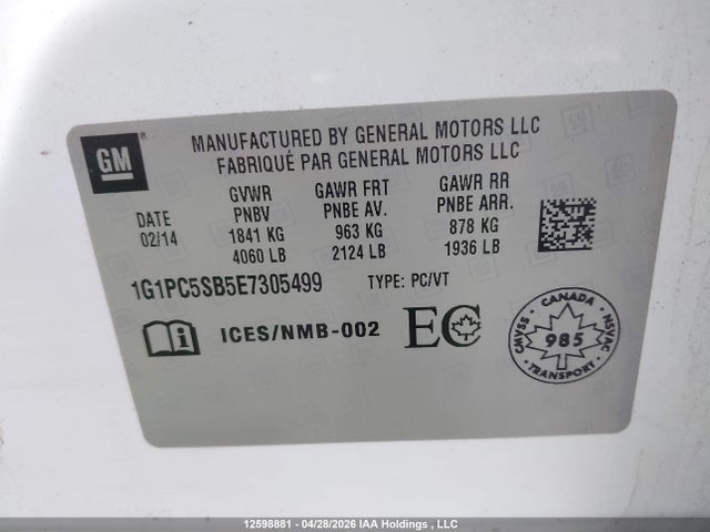 1G1PC5SB5E7305499 Chevrolet Cruze 1lt