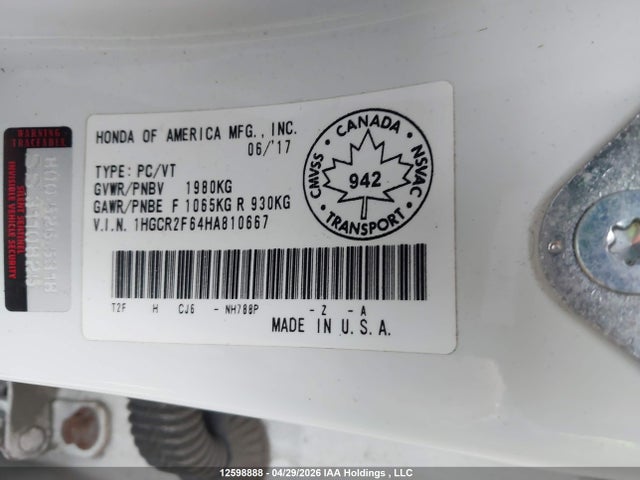 1HGCR2F64HA810667 Honda Accord Sport