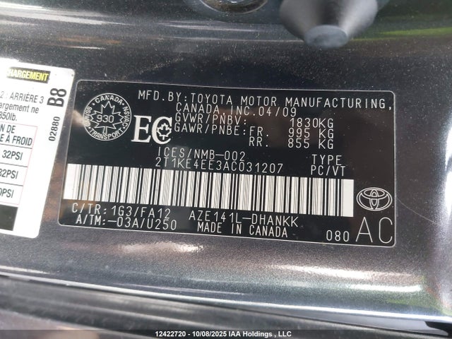 2010 Toyota Matrix Xr მანქანა იყიდება აუქციონზე, vin: 2T1KE4EE3AC031207, აუქციონის ნომერი: 12422720