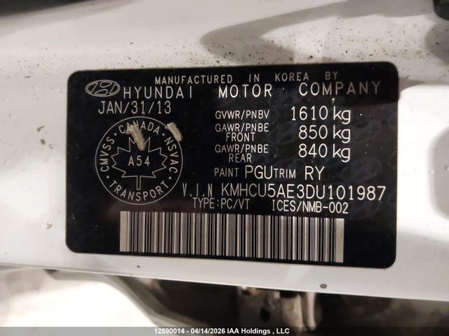 Aukcja sprzedaży 2013 Hyundai Accent Gls, vin: KMHCU5AE3DU101987, numer aukcji: 12590014