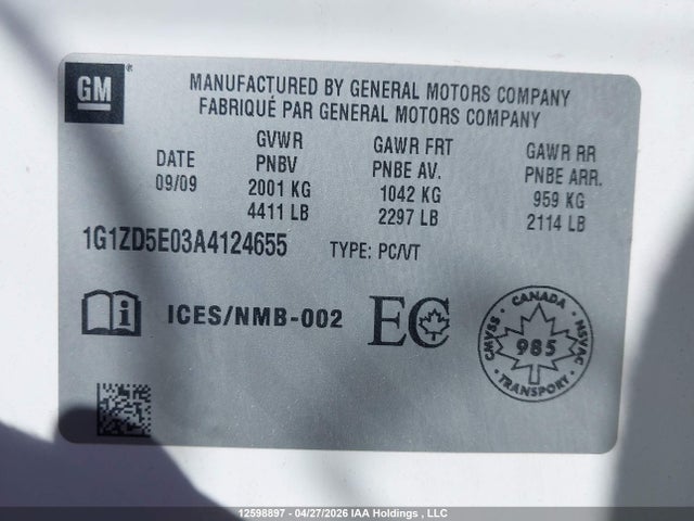Auction sale of the 2010 Chevrolet Malibu Lt Platinum Edition, vin: 1G1ZD5E03A4124655, lot number: 12598897