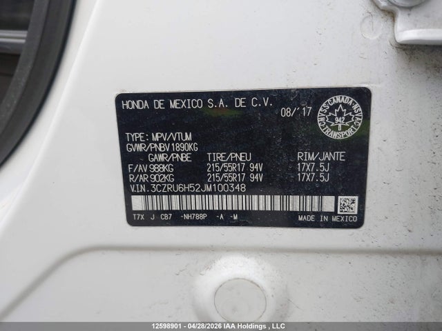 Aukcja sprzedaży 2018 Honda Hr-v Ex, vin: 3CZRU6H52JM100348, numer aukcji: 12598901