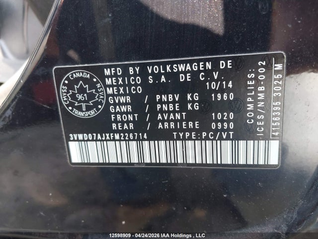 3VWD07AJXFM226714 Volkswagen JETTA SE