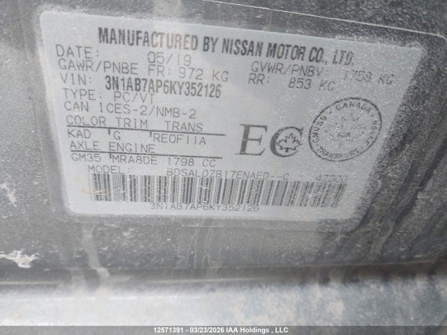 3N1AB7AP6KY352126 Nissan Sentra 1.8 S/1.8 Sv