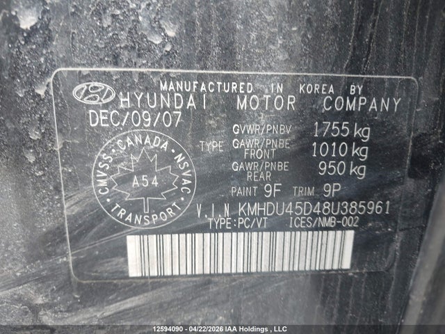 Aukcja sprzedaży 2008 Hyundai Elantra Gl/gls/gls Sport/limited, vin: KMHDU45D48U385961, numer aukcji: 12594090
