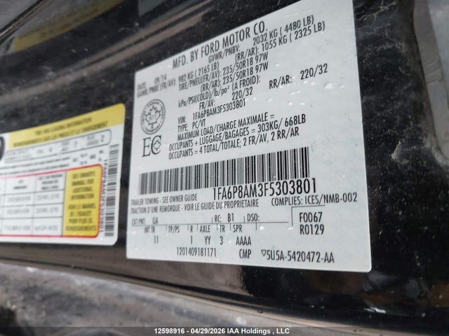 Aukcja sprzedaży 2015 Ford Mustang V6, vin: 1FA6P8AM3F5303801, numer aukcji: 12598916