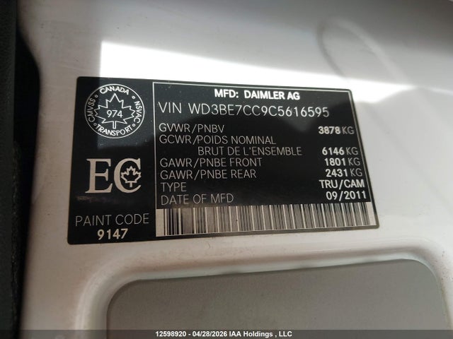 Продаж на аукціоні авто 2012 Mercedes-benz Sprinter 2500 Standard Roof, vin: WD3BE7CC9C5616595, номер лоту: 12598920