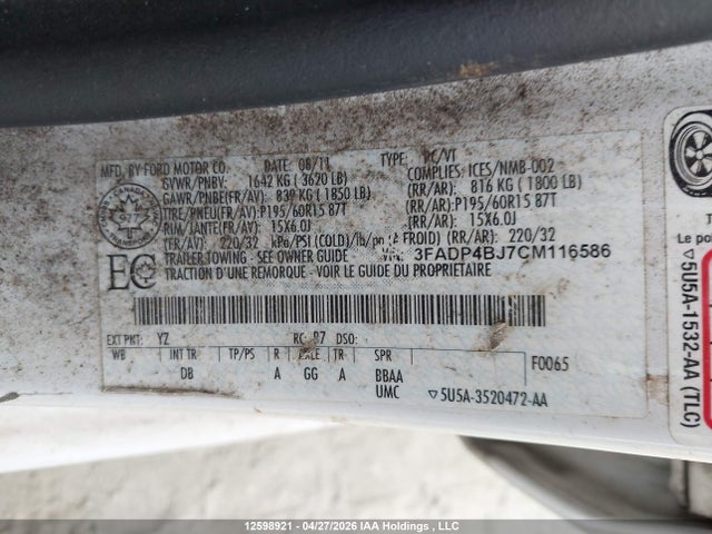 Продаж на аукціоні авто 2012 Ford Fiesta Se, vin: 3FADP4BJ7CM116586, номер лоту: 12598921