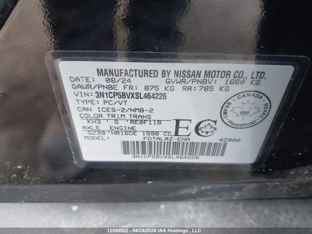 Продаж на аукціоні авто 2025 Nissan Kicks Play S, vin: 3N1CP5BVXSL464226, номер лоту: 12598922