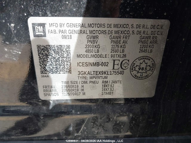 12598931 :رقم المزاد ، 3GKALTEX9KL175540 vin ، 2019 Gmc Terrain مزاد بيع