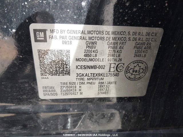 12598931 :رقم المزاد ، 3GKALTEX9KL175540 vin ، 2019 Gmc Terrain مزاد بيع