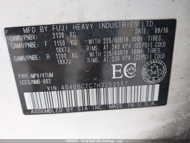 4S4BSCTC7H3253557 Subaru Outback Touring