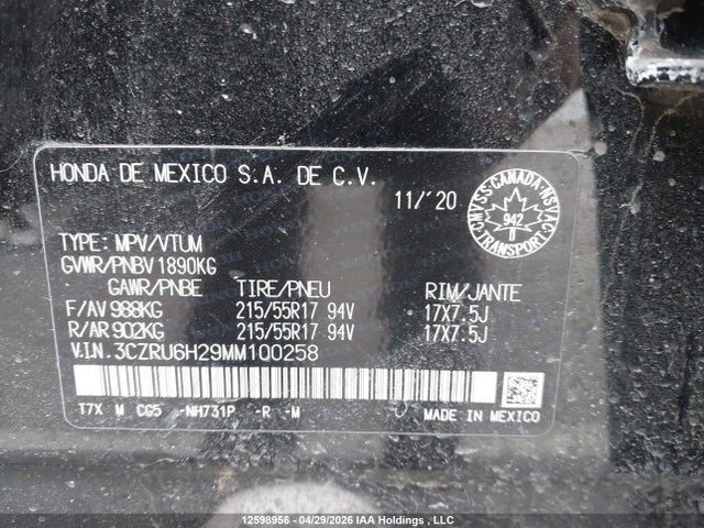 3CZRU6H29MM100258 Honda HR-V SPORT