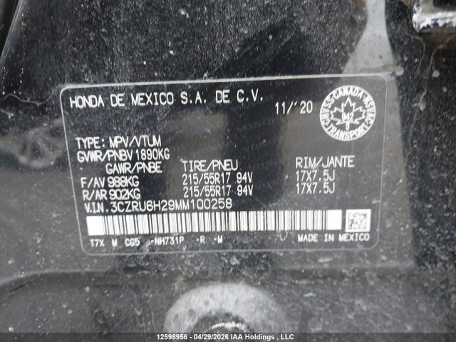 3CZRU6H29MM100258 Honda HR-V SPORT