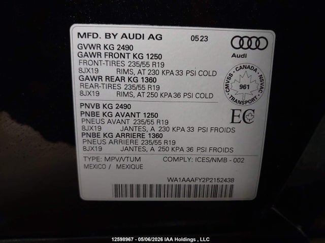 WA1AAAFY2P2152438 Audi Q5 Komfort 45
