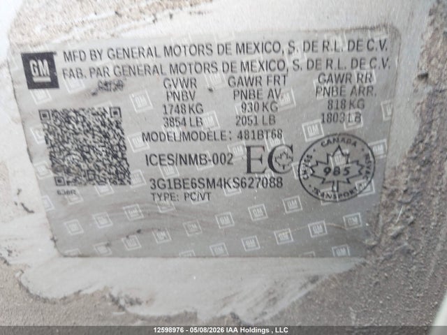 3G1BE6SM4KS627088 Chevrolet Cruze
