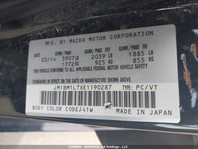 JM1BM1L7XE1190287 Mazda Mazda3 Gs-sky