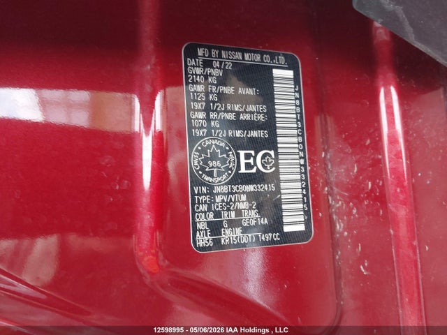JN8BT3CB0NW332415 Nissan Rogue Sl