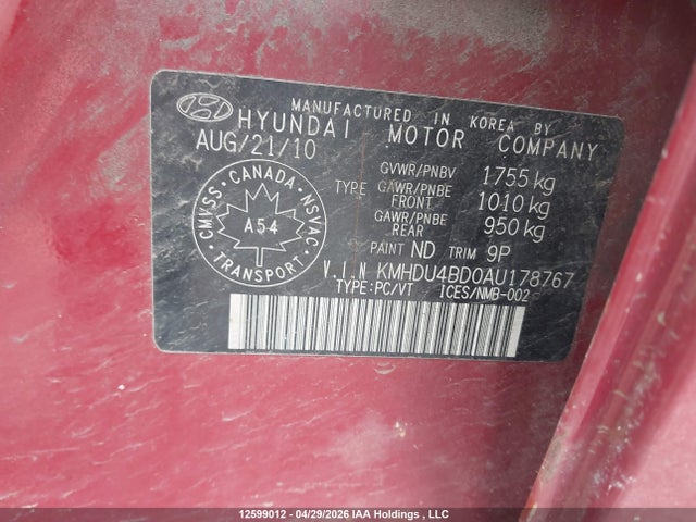 2010 Hyundai Elantra მანქანა იყიდება აუქციონზე, vin: KMHDU4BD0AU178767, აუქციონის ნომერი: 12599012