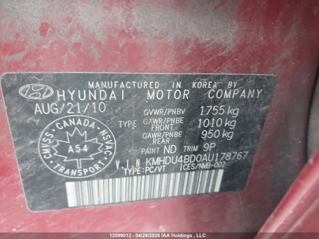 2010 Hyundai Elantra მანქანა იყიდება აუქციონზე, vin: KMHDU4BD0AU178767, აუქციონის ნომერი: 12599012