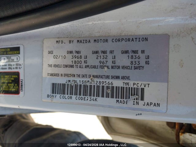 Aukcja sprzedaży 2010 Mazda Mazda3 Gs/gx, vin: JM1BL1SF8A1289566, numer aukcji: 12599013