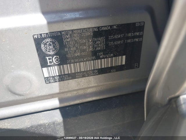2020 Toyota Rav4 Le მანქანა იყიდება აუქციონზე, vin: 2T3B1RFV9LW114785, აუქციონის ნომერი: 12599027