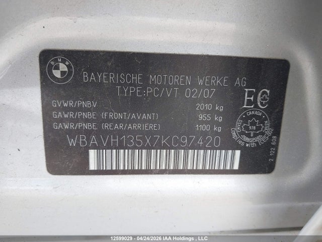 Aukcja sprzedaży 2007 Bmw 323 I, vin: WBAVH135X7KC97420, numer aukcji: 12599029