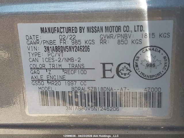 2022 Nissan Sentra Sr/sr Midnight Edition მანქანა იყიდება აუქციონზე, vin: 3N1AB8DV5NY246206, აუქციონის ნომერი: 12599036