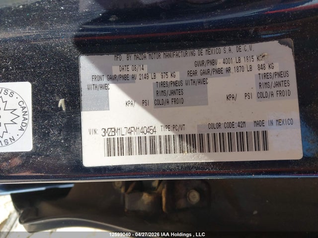 3MZBM1L74FM140454 Mazda Mazda3 Gs