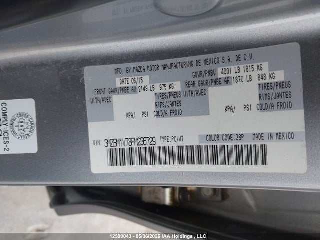 3MZBM1V78FM236729 Mazda Mazda3 Gs